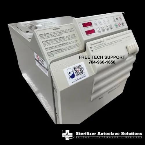 This is the top right front corner view of a refurbished old style Midmark M9 ultraclave steam sterilizer