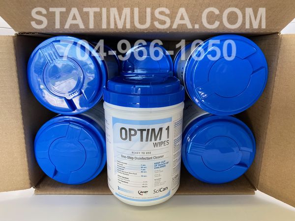 This is a case of Optim1 Disposable Disinfectant Cleaner Wipes