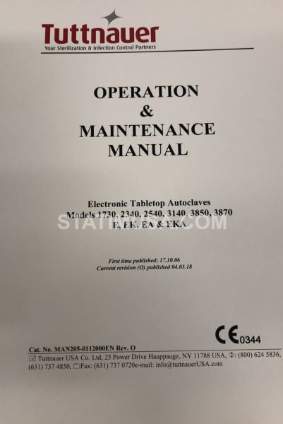 Tuttnauer 3870eap Autoclave Manual