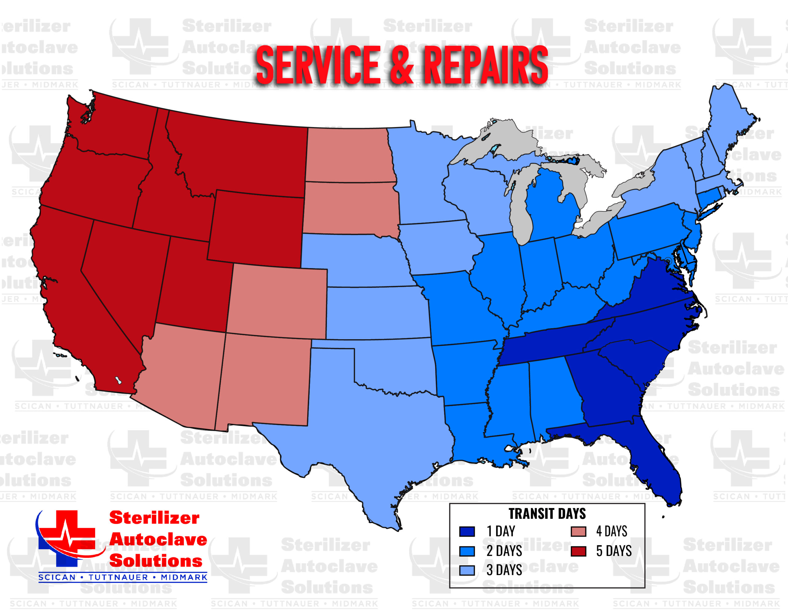 Service Map Statim USA Autoclave Sales & Repair