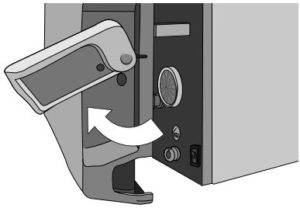 The handle to open the door of a Scican Statim G4