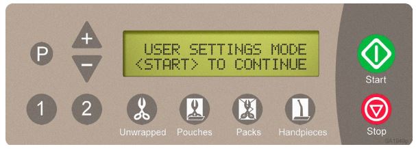This is the user settings screen on a Midmark Ritter M11, M9D, and M9 autoclave