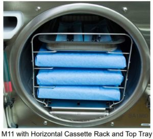 Horizontal Cassette Rack and Top Tray configuration for the Midmark M11 Self-Contained Steam Sterilizer