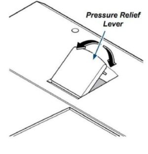 The location and movement of the Midmark Ritter M9 M9D and M11 pressure relief lever.