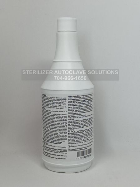 The back of a 24 oz spray bottle of Metrex CaviCide surface disinfectant decontaminating Cleaner.