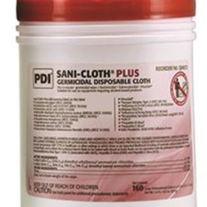 A container of Large Sani-Cloth Plus disinfectant wipes
