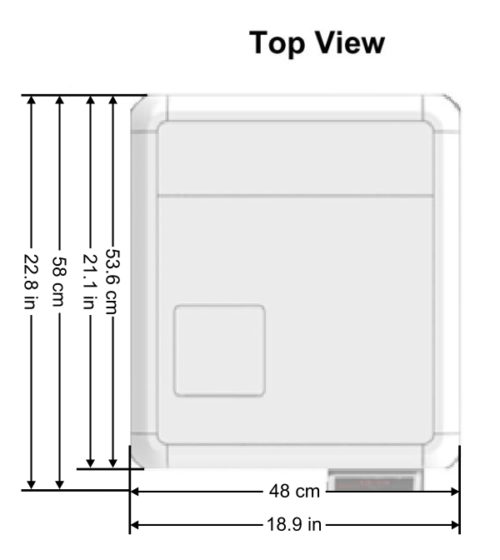 This is the top view of the Tuttnauer T-Edge showing the overall dimensions