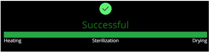 The successful sterilization cycle display on the Tuttnauer T-Edge 