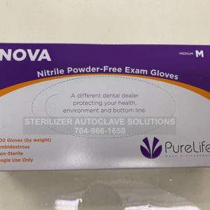 This is the top of a box of Medium Size Nova Nitrile Exam Gloves.