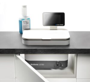 This is the Coltene BioSonic UC150 recessed into the countertop to safe space.