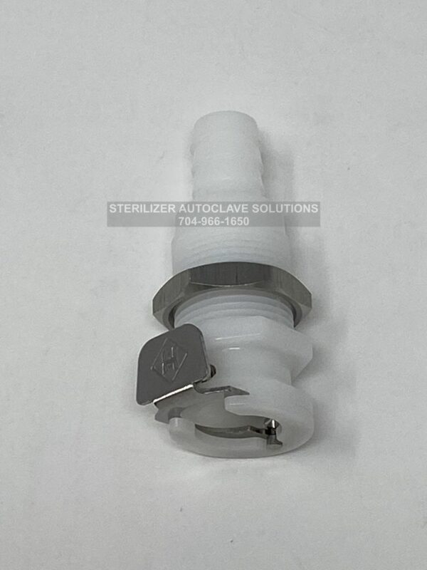 This is a NEW Tuttnauer ELARA Drain Valve Housing OEM VLV170-0013 showing the intake end