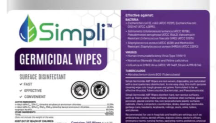 This is a cannister of MBS Simpli Germicidal Wipes