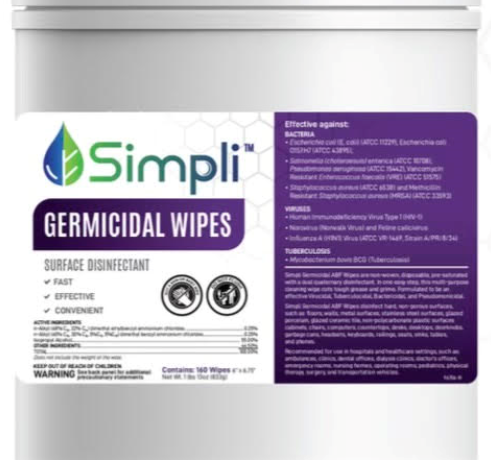 This is a cannister of MBS Simpli Germicidal Wipes