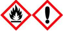 This is a warning label of the flammable and caution pictograms 