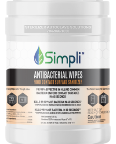 This is a cannister of MBS Simpli Antibacterial Wipes