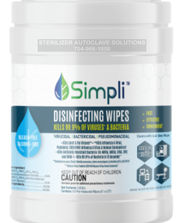 This is a cannister of MBS Simpli Disinfecting Wipes