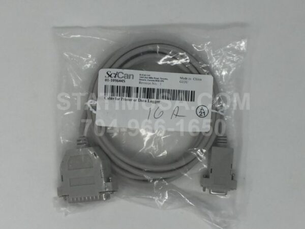 This is a Scican Statim 2000 or 5000 Printer or Data Logger Cable External Printer OEM 01-109644S in its original packaging.