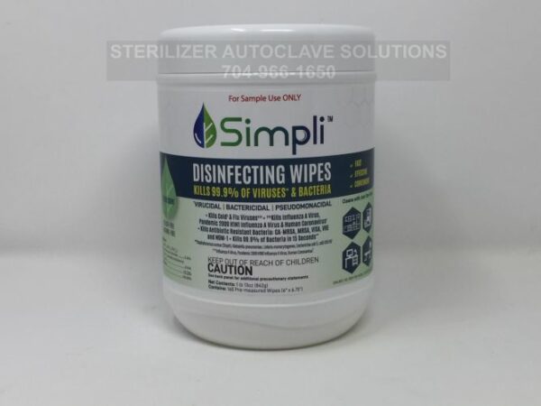 This is a cannister of MBS Simpli Fresh Scent Disinfecting Wipes front view