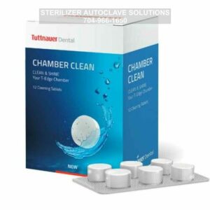 This is a box of Tuttnauer Chamber Clean Tablets for the Tuttnauer T-Edge line of autoclaves.
