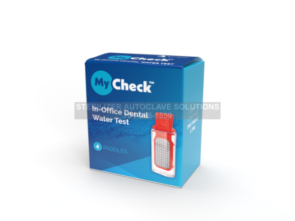 This is a box of Sterisil MyCheck In-Office Dental water testing kits.