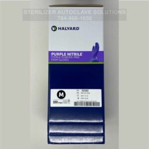 This is a 100 count box of Halyard Medium Purple Sterile gloves 52102