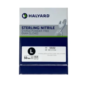 A box of 50 pair of size Large Halyard Sterling Sterile gloves #53132.
