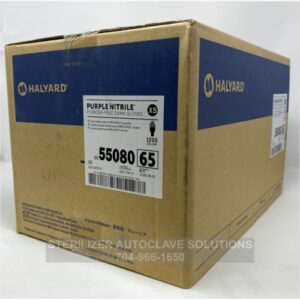 This is a case of 1000 X-Small Halyard Purple Nitrile Exam gloves 55080