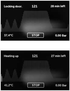 Enbio S heatup and lock door screen graphic