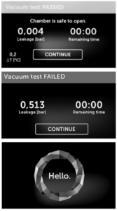 This is the vacuum test pass or fail screen on the Enbio S