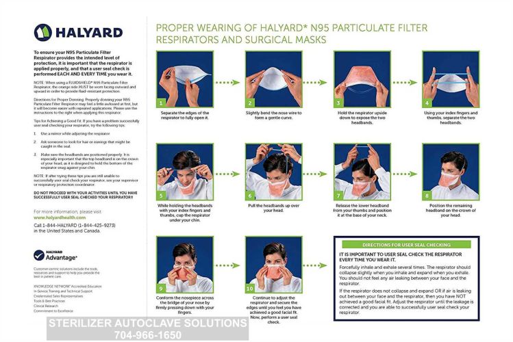 Proper procedure for wearing the Halyard Fluidshield N95 Particulate Filter Respirator and Surgical Mask.