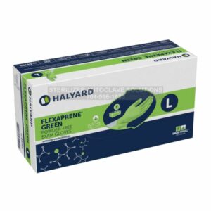 This is a BOX of 200 LARGE Halyard FLEXAPRENE* GREEN Exam Gloves 44794