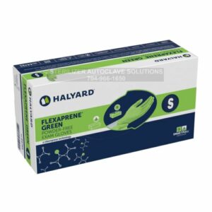 This is a BOX of 200 SMALL Halyard FLEXAPRENE* GREEN Exam Gloves 44793.