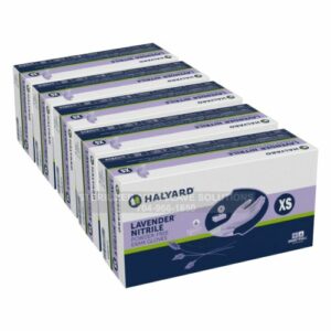 5 Boxes of 250 X-SMALL Halyard Lavender Nitrile 52816 gloves.