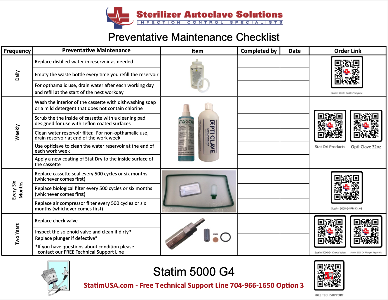 Statim G4 5000 PM Kit Checklist Sheet