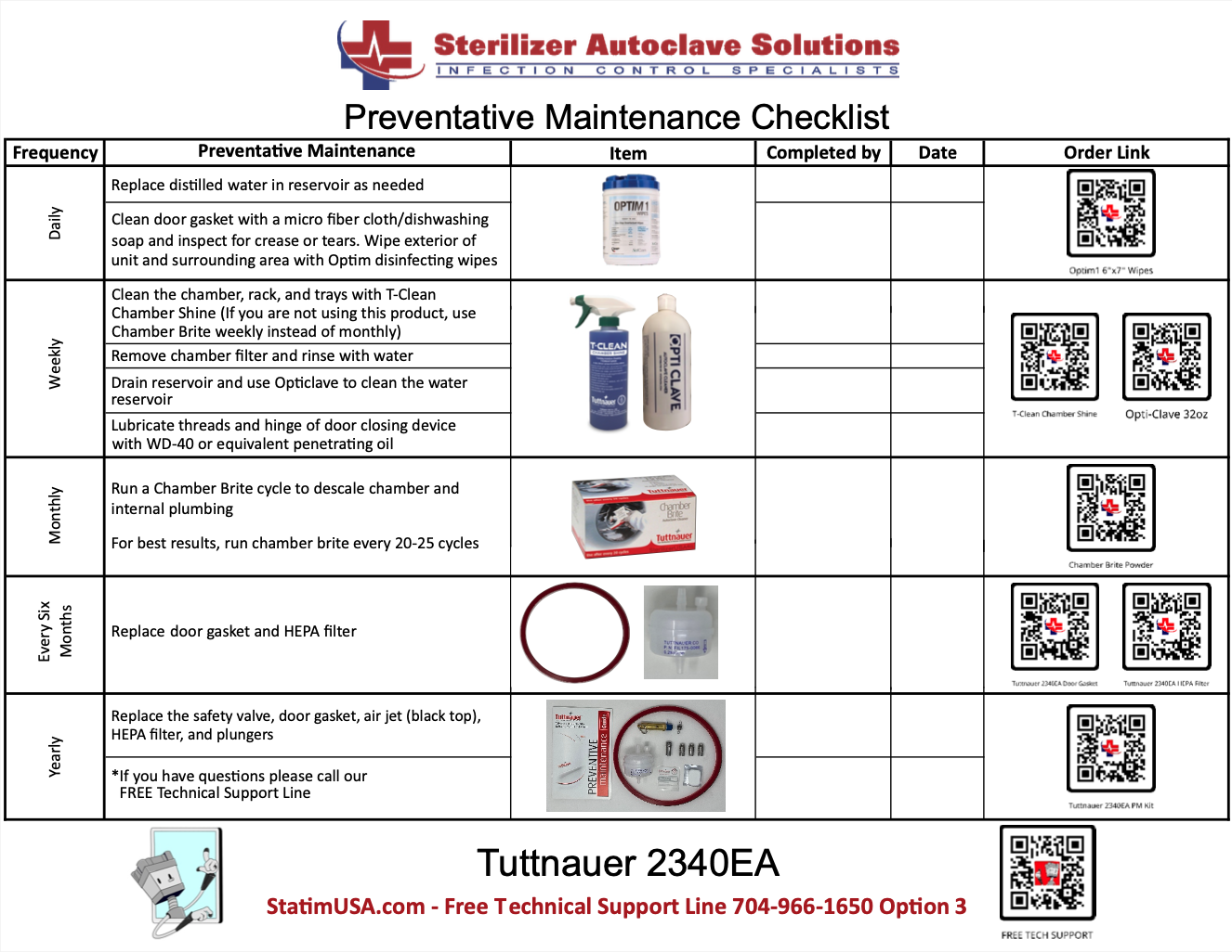 Tuttnauer 2340EA PM Kit Checklist