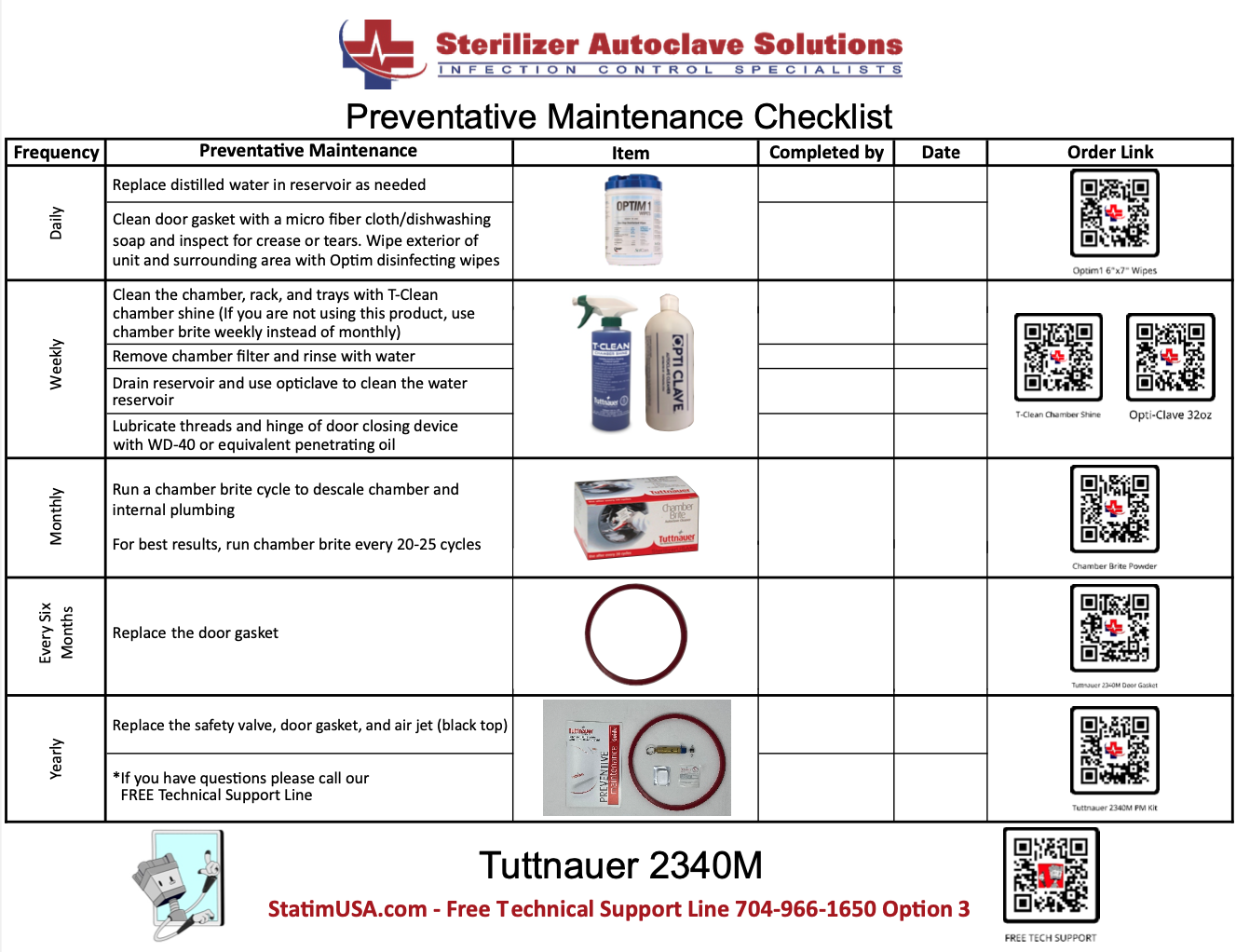 Tuttnauer 2340M PM Kit Checklist