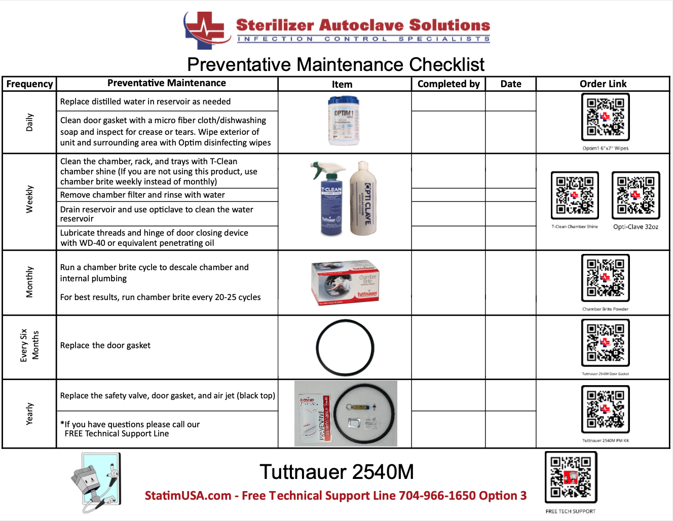 Tuttnauer 2540M PM Kit Checklist