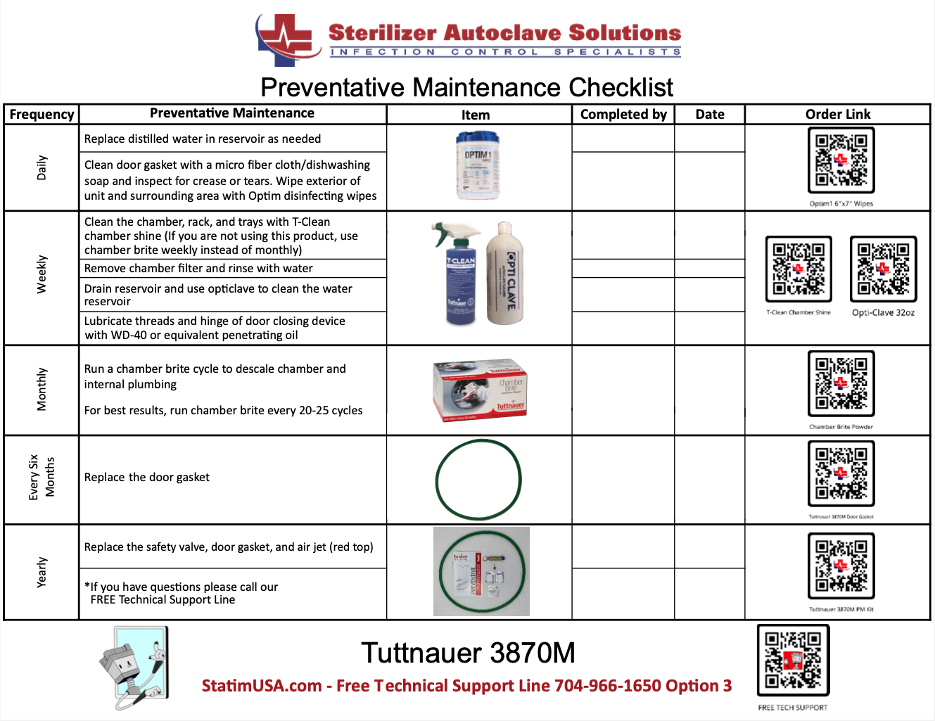 Tuttnauer 3870M PM Kit Checklist