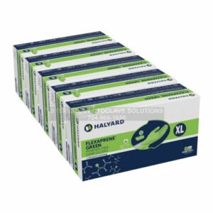 This is 5 BOXES of 200 X-LARGE Halyard FLEXAPRENE* GREEN Exam Gloves 44796.