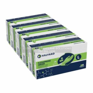 This is 5 BOXES of 200 LARGE Halyard FLEXAPRENE* GREEN Exam Gloves 44795.