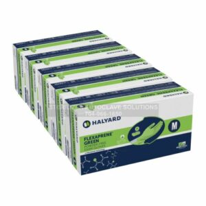 This is 5 BOXES of 200 MEDIUM Halyard FLEXAPRENE* GREEN Exam Gloves 44794..