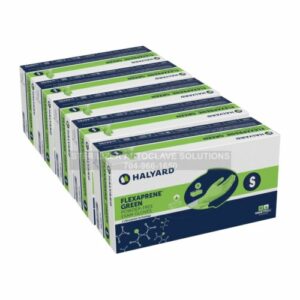 This is 5 BOXES of 200 SMALL Halyard FLEXAPRENE* GREEN Exam Gloves 44793.