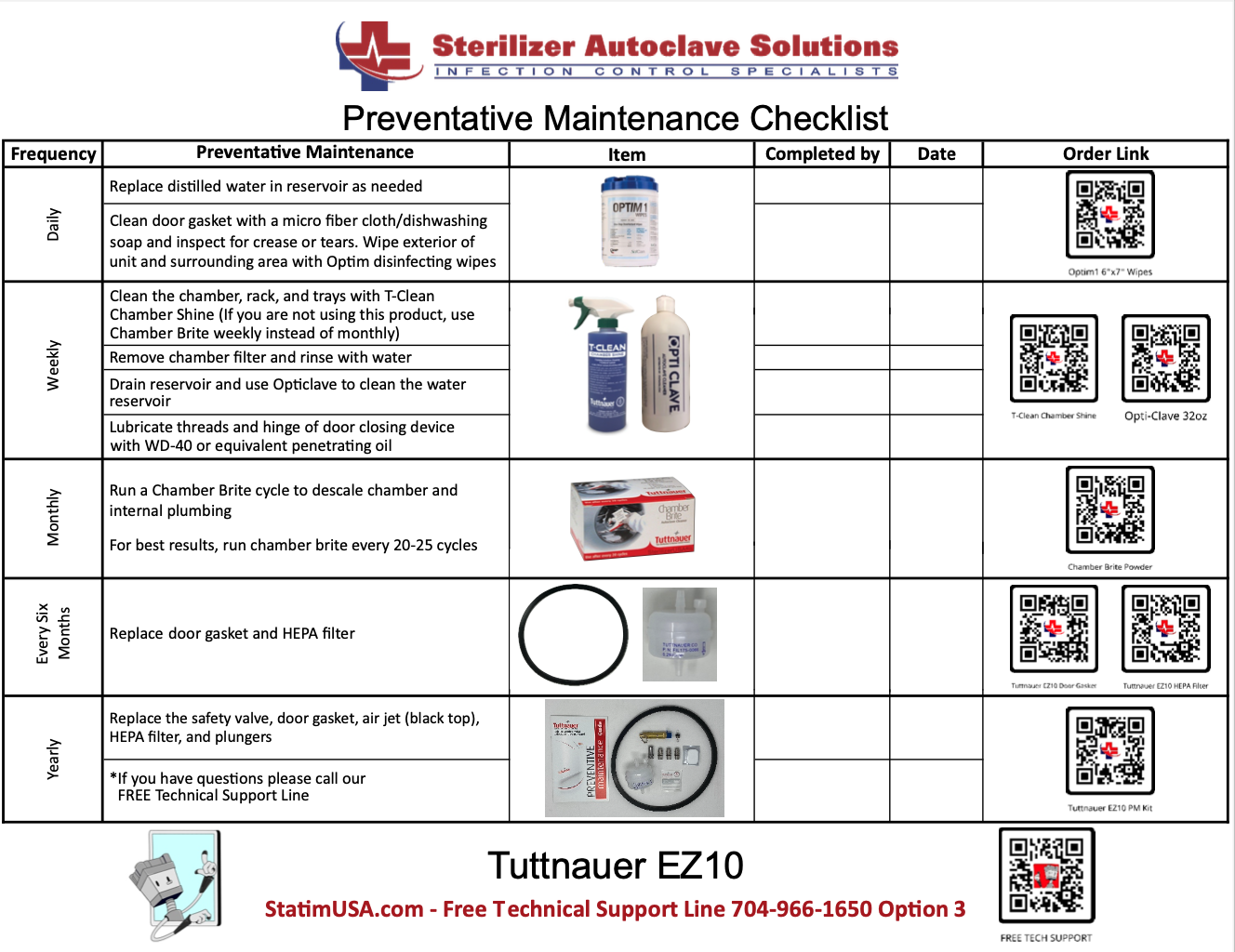 Tuttnauer EZ10 PM Kit Checklist