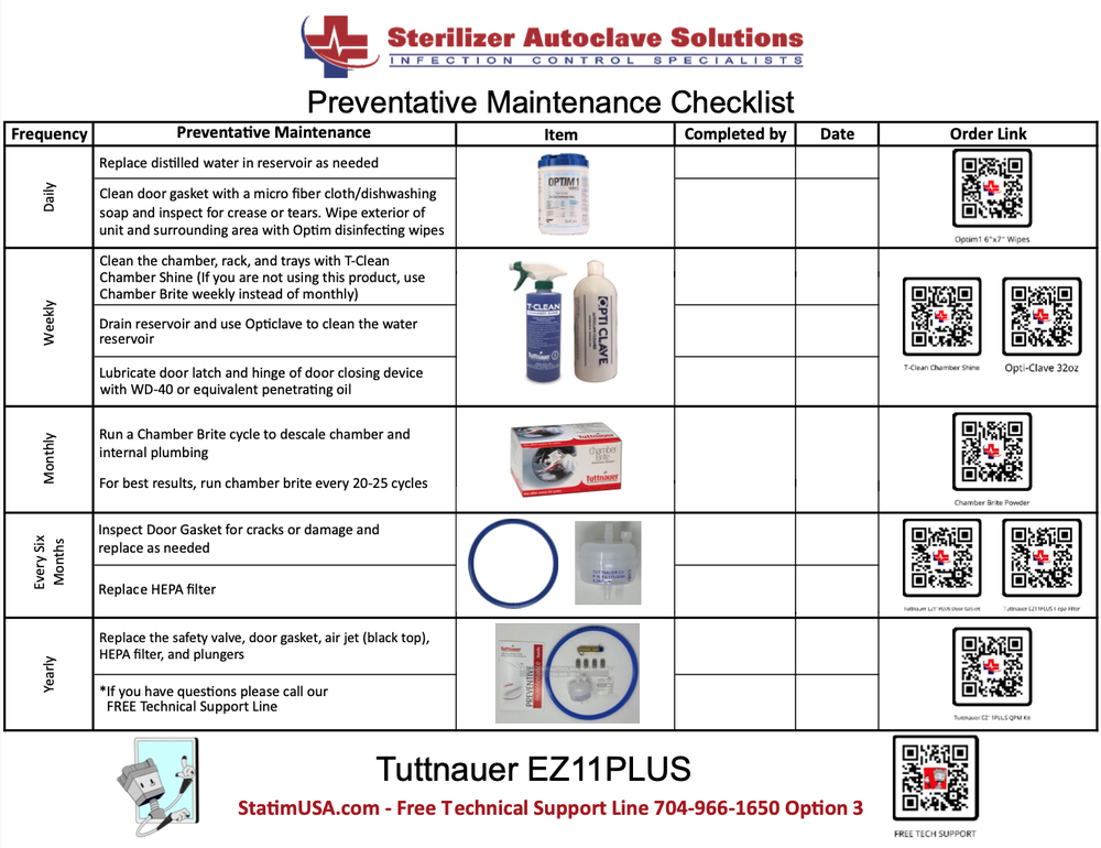 This is the Tuttnauer EZ11Plus PM Checklist