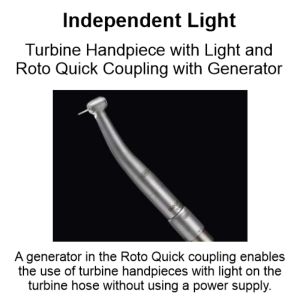 A generator in the Roto Quick coupling enables the use of turbine handpieces with light on the turbine hose without using a power supply.