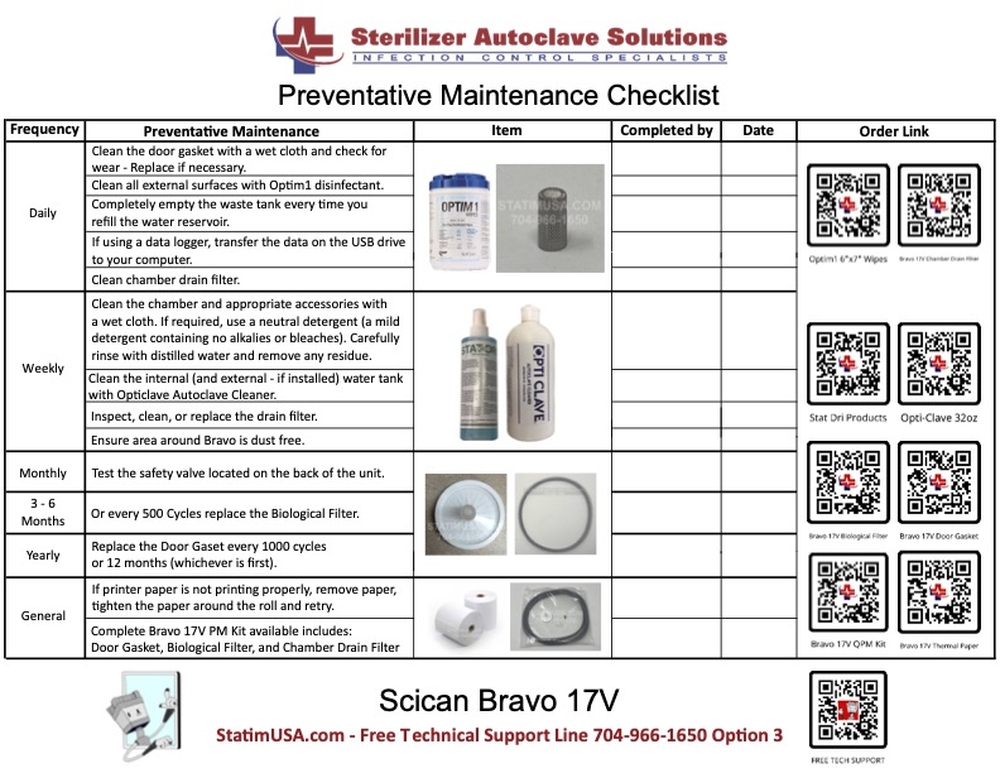 This is the SciCan Bravo 17V PM Checklist.