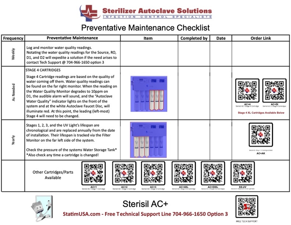 This is the Sterisil AC+ PM Checklist.