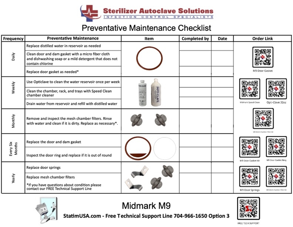 This is the Midmark M9 New Style no valve PM Checklist.