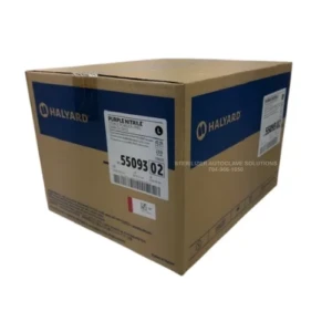 A case of 200 pairs of large halyard purple nitrile sterile exam gloves 55093.