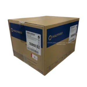 A case of 200 pairs of medium halyard purple nitrile sterile exam gloves 55092.